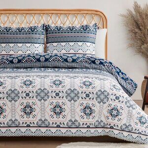 Jessica Simpson Boho Print Comforter Set QUEEN Southwestern Ikat Bedding Set 3pc